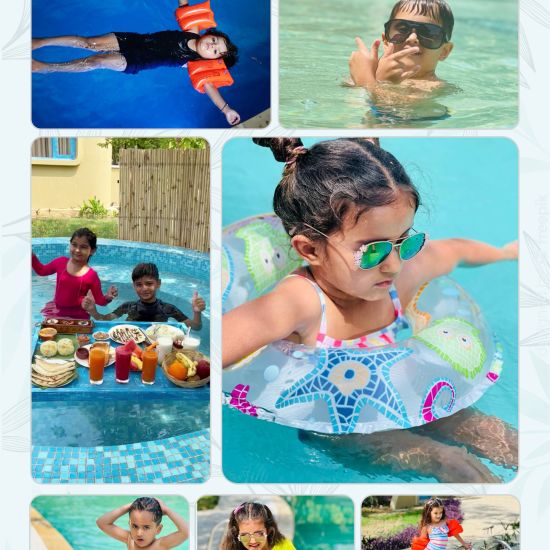 Collage of Kids Playing at the Swimming Pool at Themis Mudhouse- A Nature's Wellness Resort