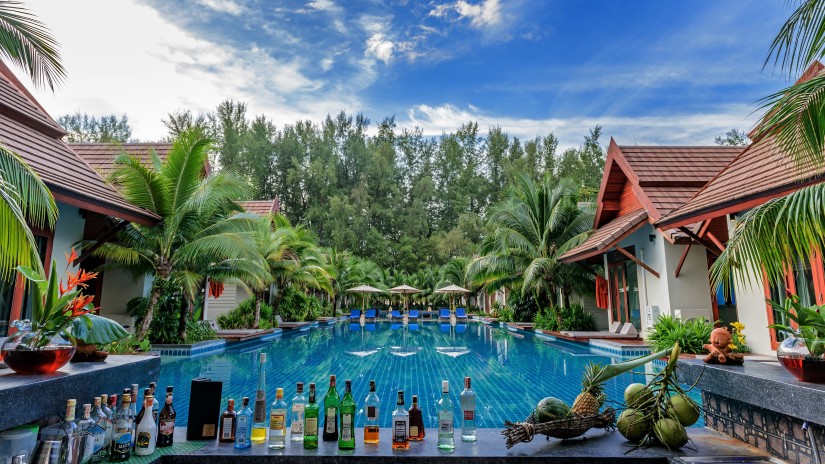 a pool at a resort