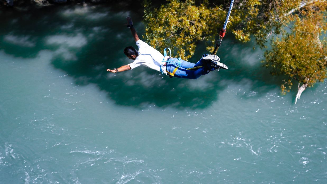 A person bungee jumping @ Lamrin Boutique Cottages, Rishikesh