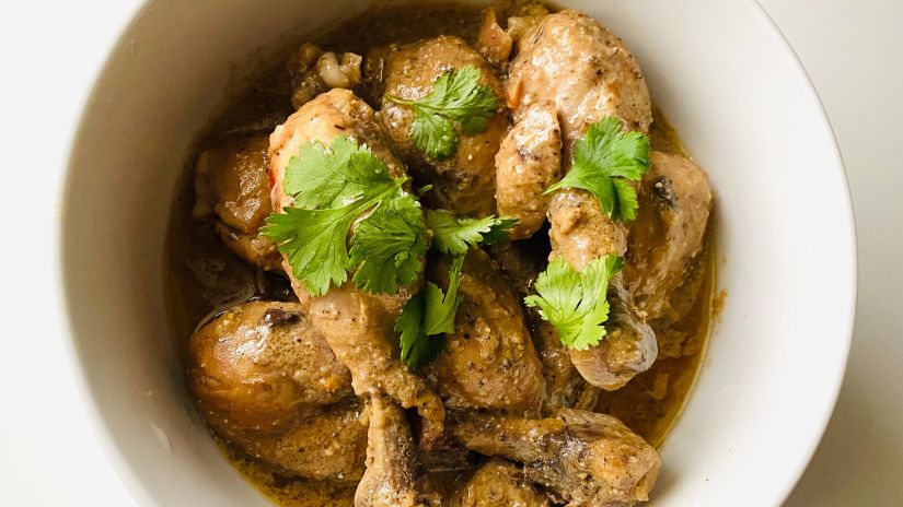 Chicken curry served in a bowl