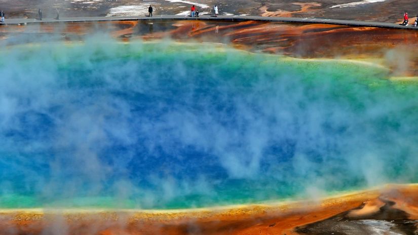 Vibrant geothermal spring with mineral deposits