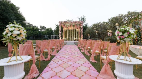 a decorated walkway next to seats - The Golden tusk