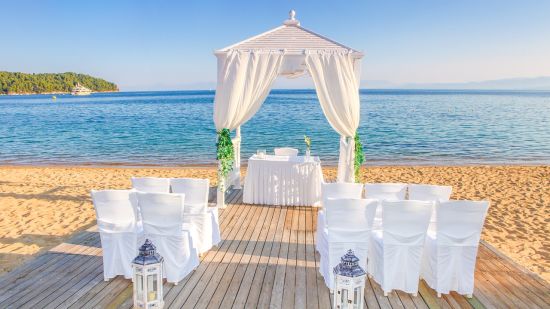 Altar with seating arrangements for a wedding