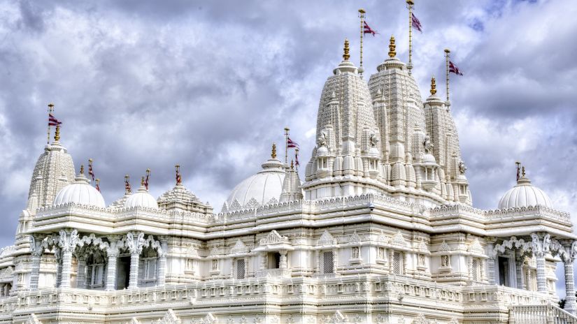 A serene white Hindu temple