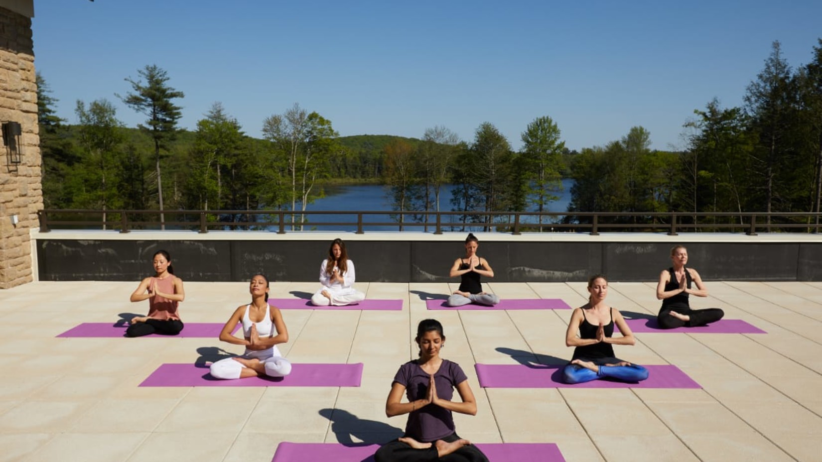 ariel shot of people doing yoga