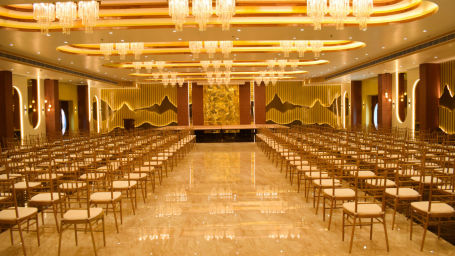 Seating arrangements in the banquet hall at Tulip Inn, Shravasti