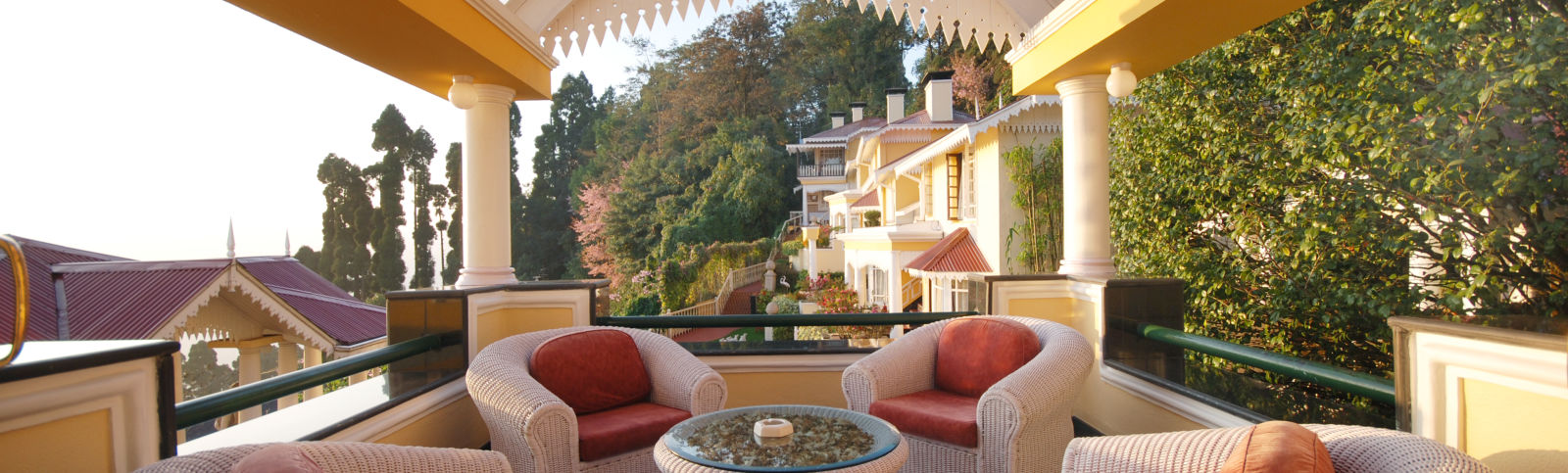 sofa seats inside the atrium - Mayfair Hill Resort, Darjeeling