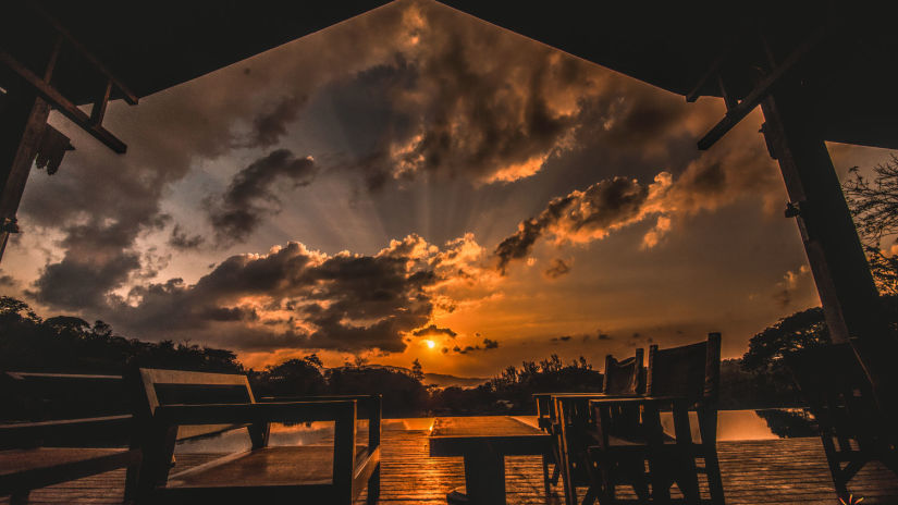 a spectacular sunset view from the lobby - Symphony Samudra Beachside Jungle Resort And Spa, Port Blair