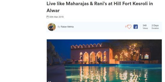 Live like Maharajas Rani s at Hill Fort Kesroli in Alwar