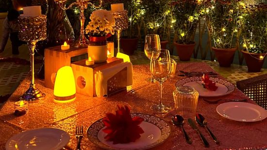 Creative showing a candlelight dinner set up at Karma Lakelands