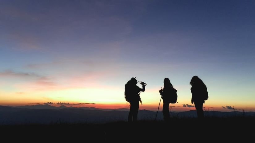  a group of people Trekking