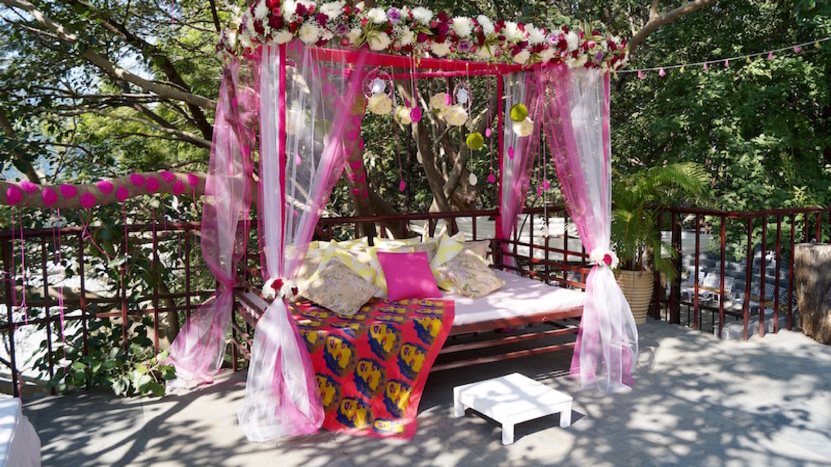 floral based wedding decor of a lawn