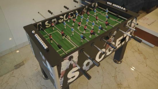 a close-up shot of Foosball setup 