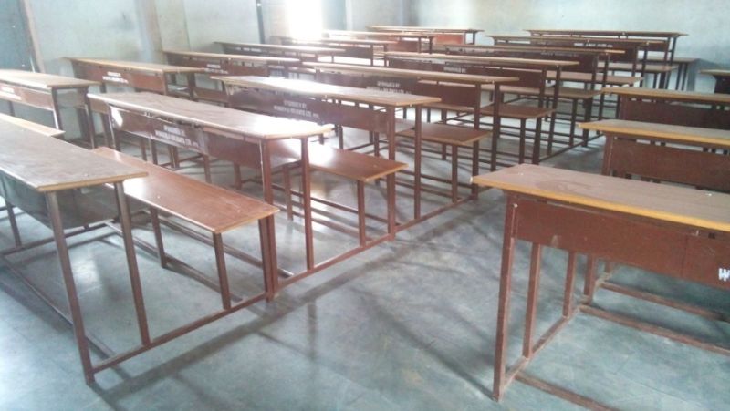 Tables and chairs in a classroom