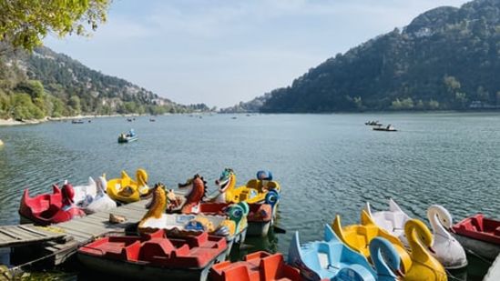 colourful boats in a lake