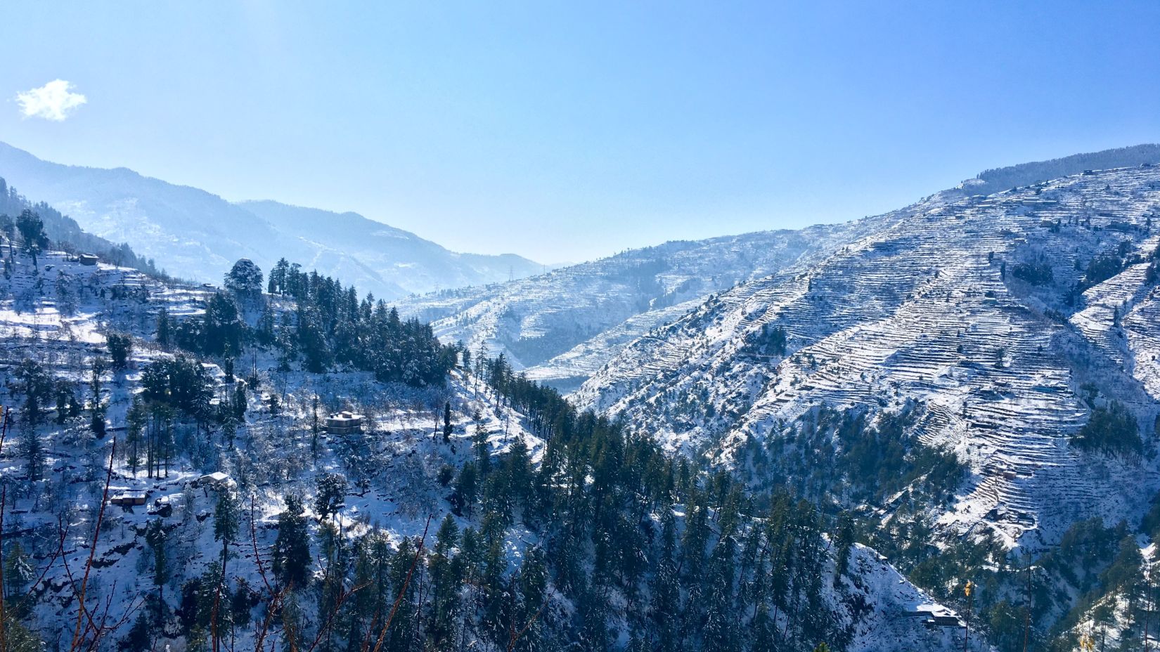 the snow-clad mountains of Shimla