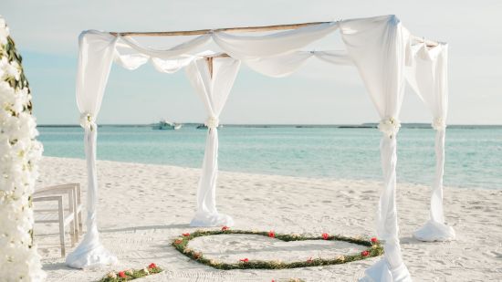 Altar with heart shared rose petals