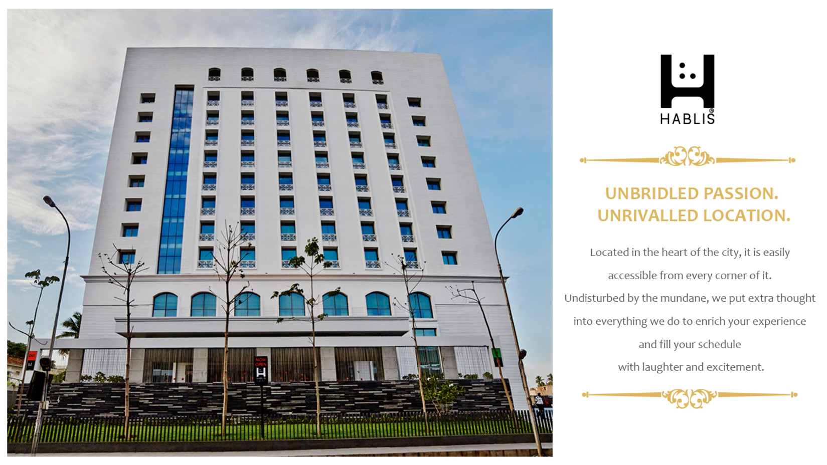 White building with blue windows at Hablis Hotel, Chennai