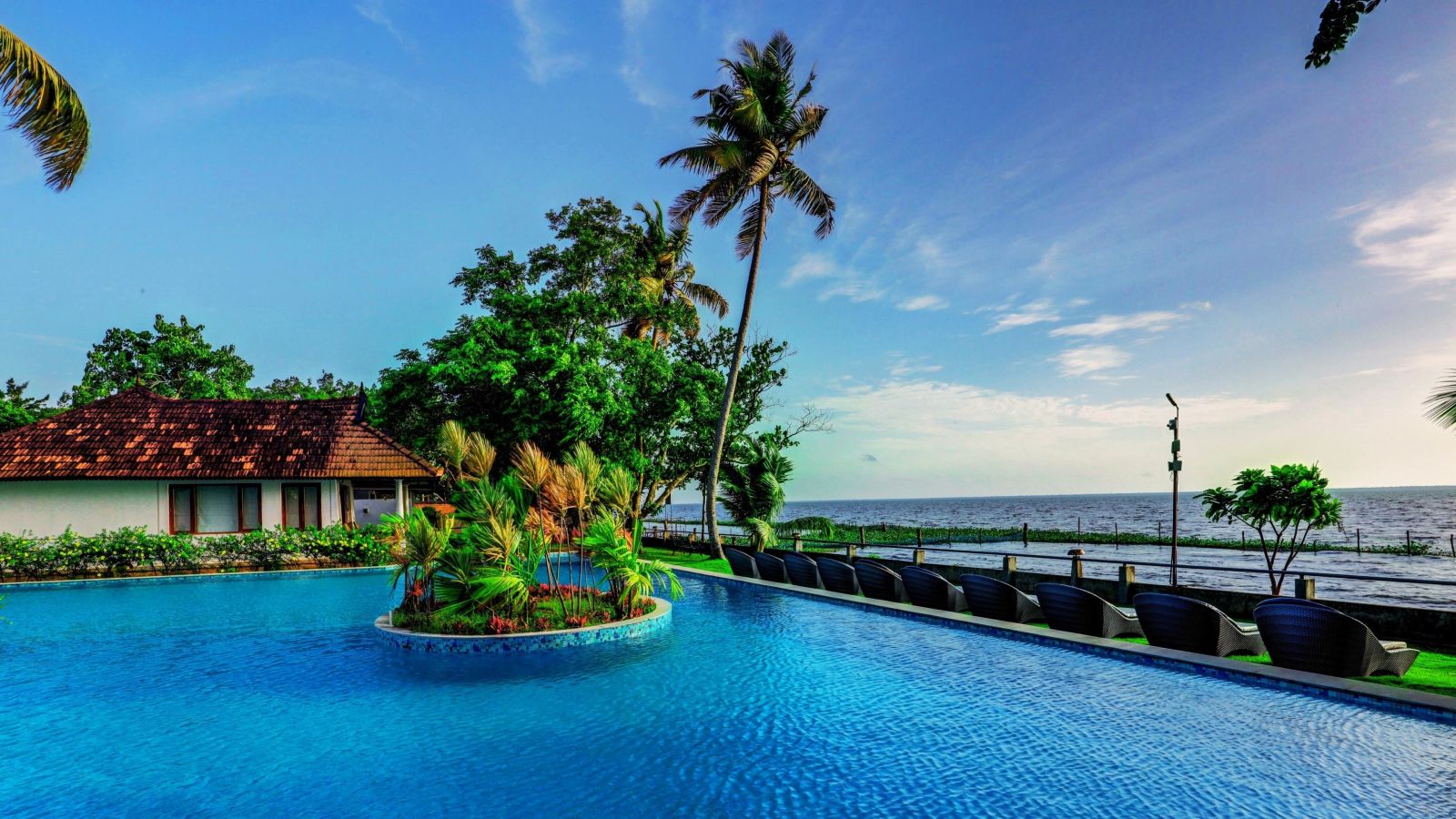 Crystal clear blue waters in the swimming pool