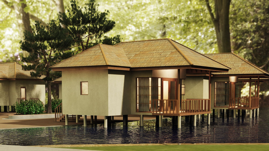 side view of the Lagoon Villa on a waterbody - Ananta Spa and Resort, Ajabgarh