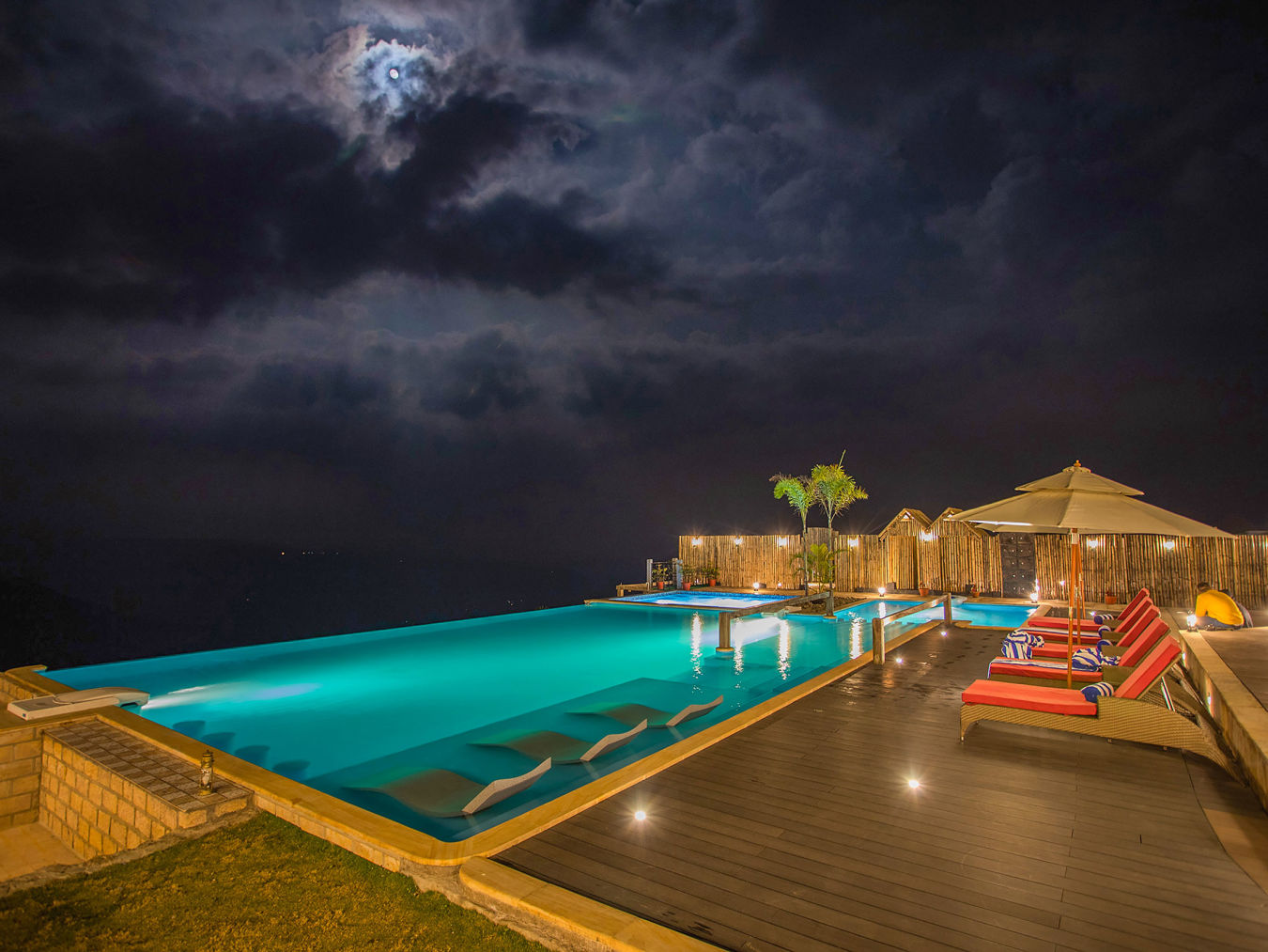 the Infinity Pool at Polo Orchid Resort Cherrapunjee lit up at night