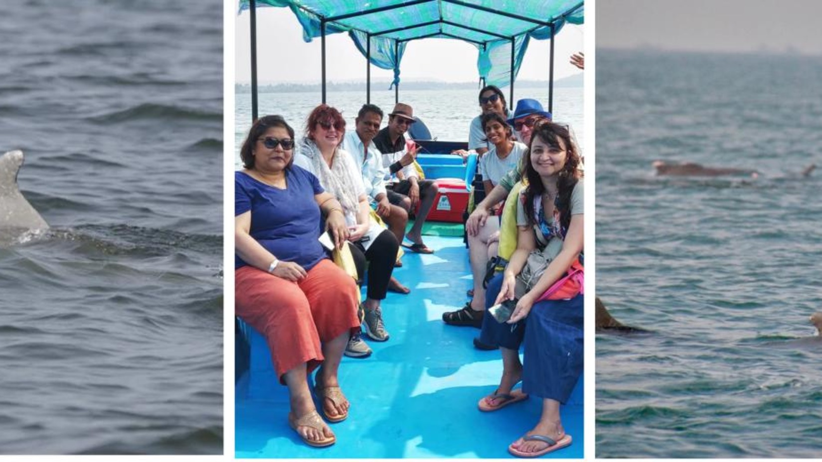 People sitting in a boat posing for the camera