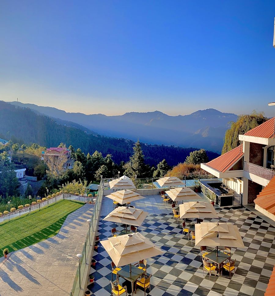 The mountain view from Marigold Sarovar Portico.