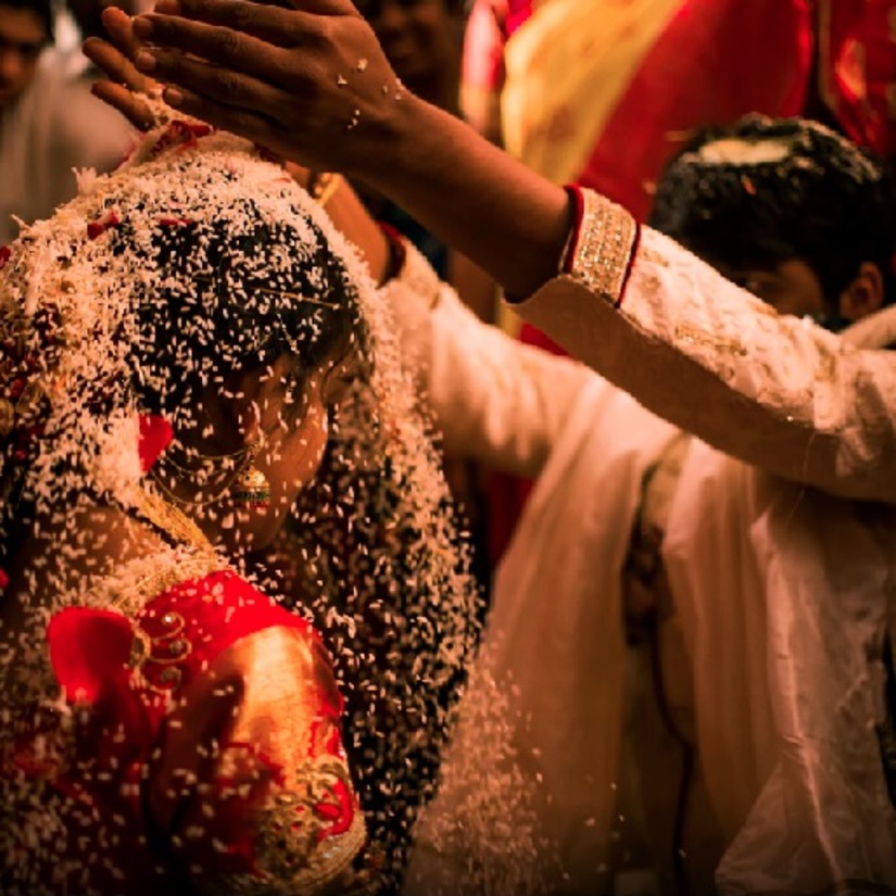 a bride and grom during a marriage ceremony