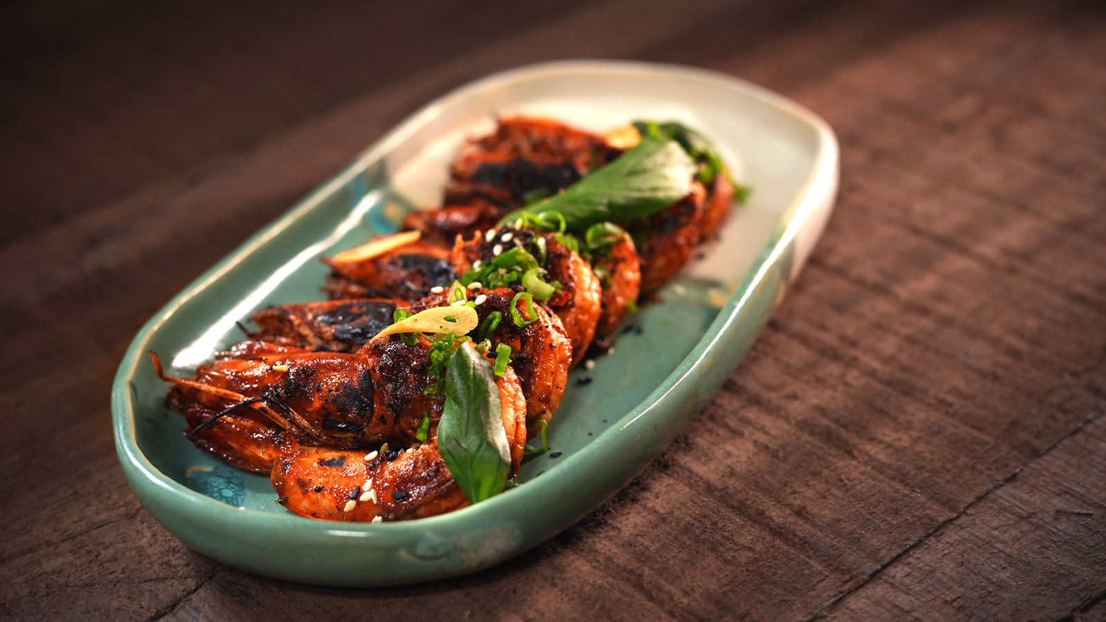 Prawns in a ceramic serving plate at Village 36