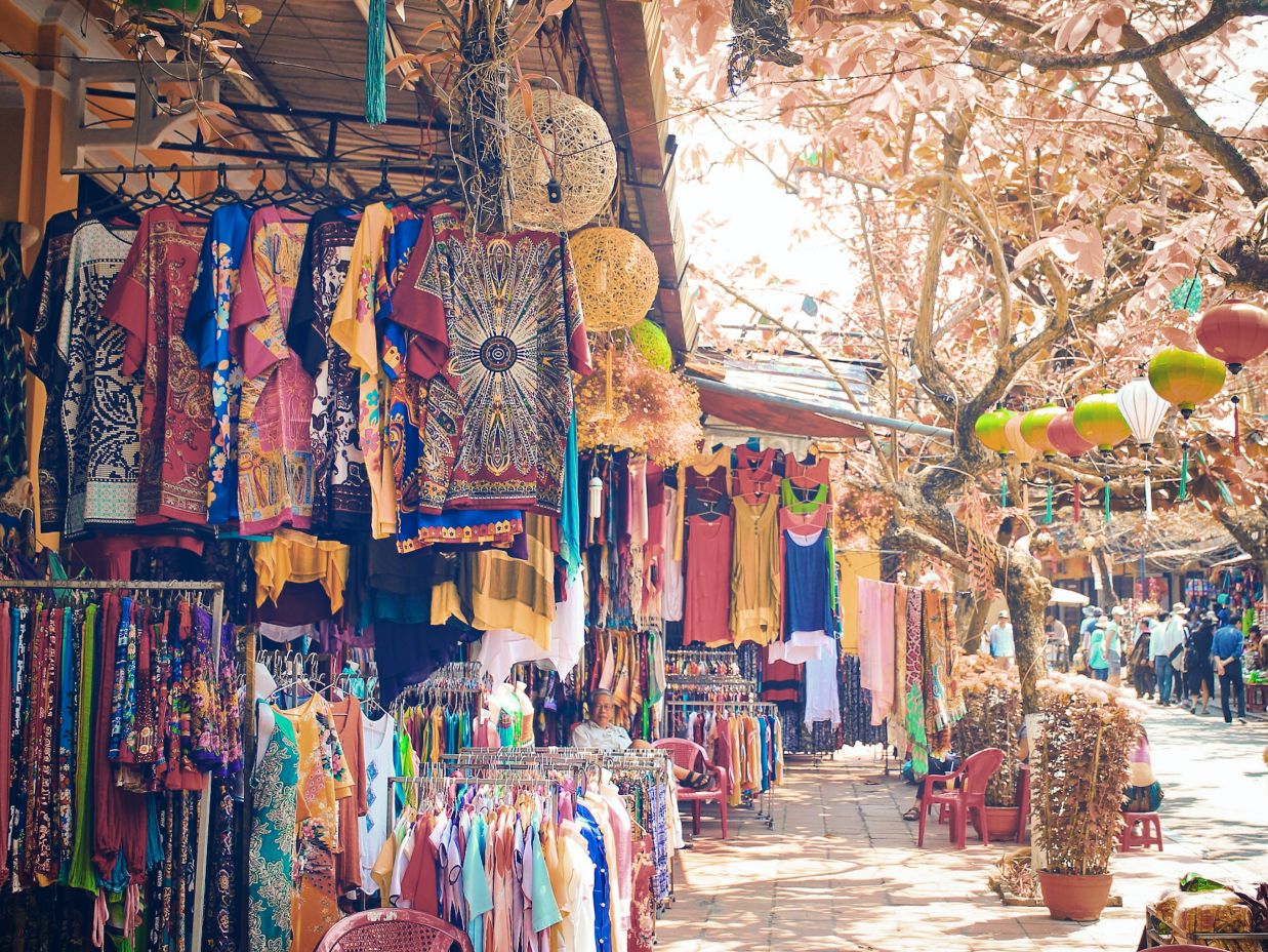 market with colourful clothes 