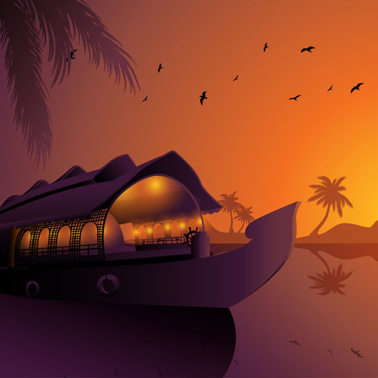 Alappuzha Houseboats Kerala Silhouette Free Vector