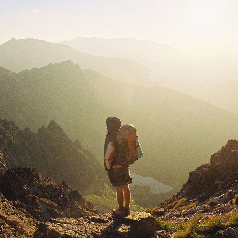 a person resting after a trek