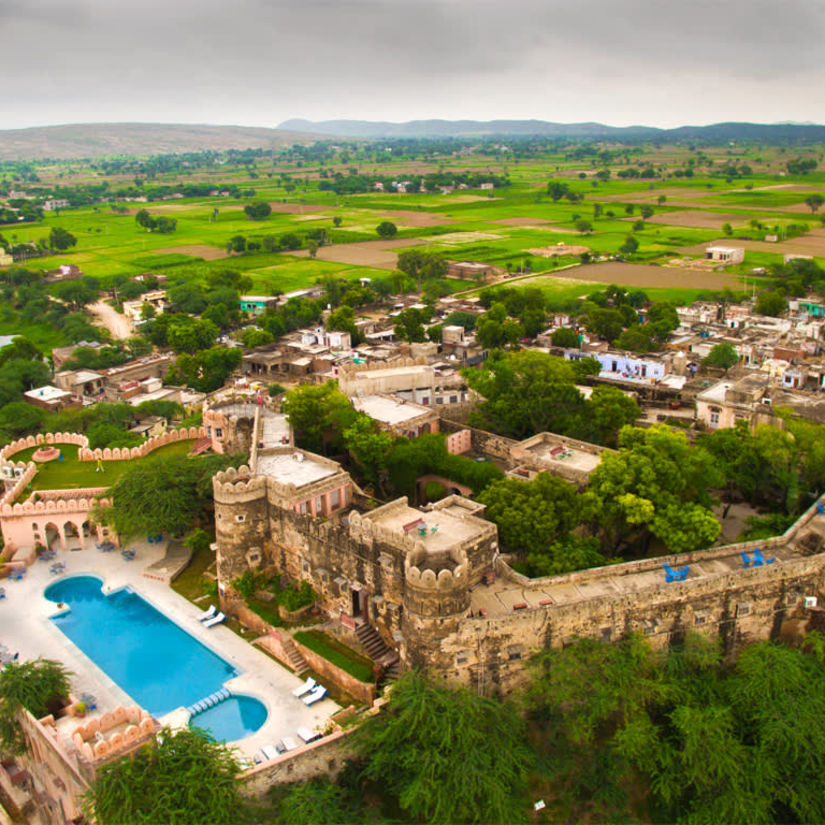 Hill Fort Kesroli 14th Century Alwar - drone shot of the property