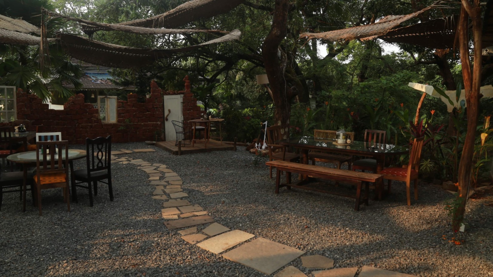 Dining tables set under a canopy