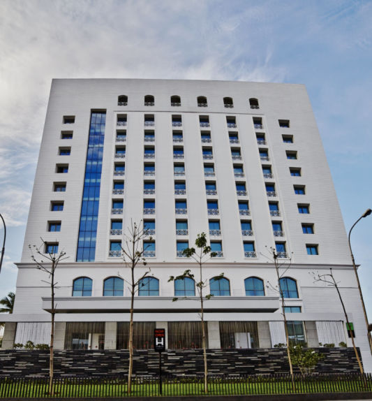 The façade of luxury business hotel, The Hablis, situated in Chennai.