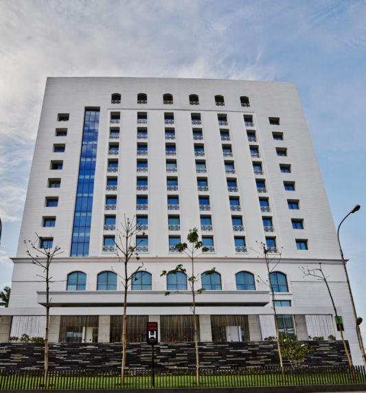 The façade of luxury business hotel, The Hablis, situated in Chennai.