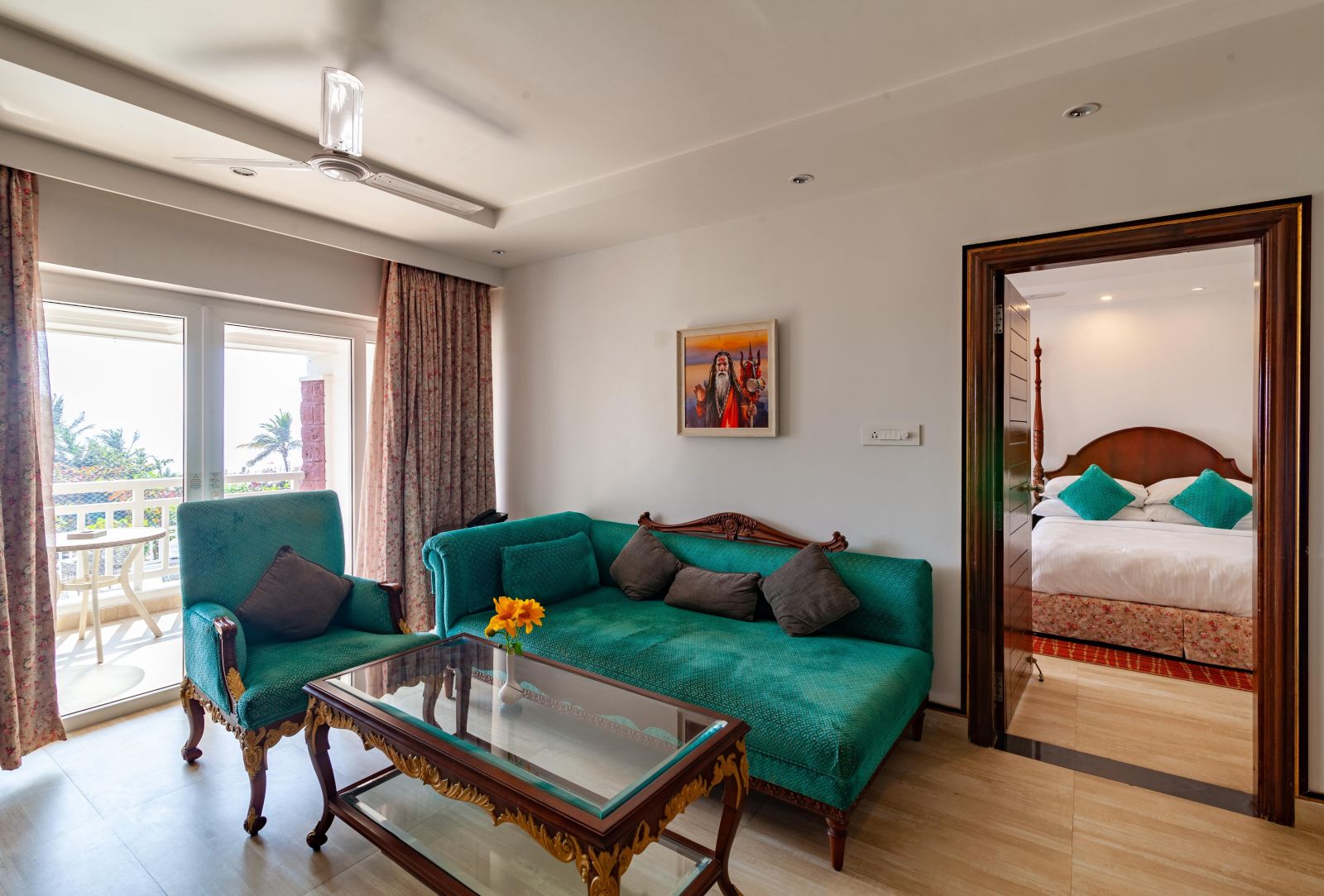 sofa set in the attached living room - Mayfair Heritage, Puri - Hotel room-best sea facing budget hotels in puri 