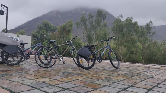 bicycles with mountain in the backdrop