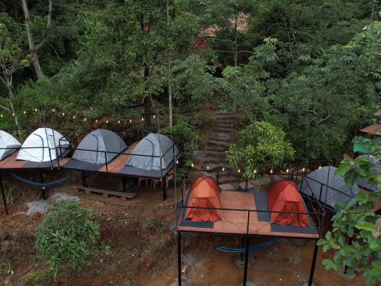 a far out view of the tents at Holistic Stay Eco Resort, Kannur