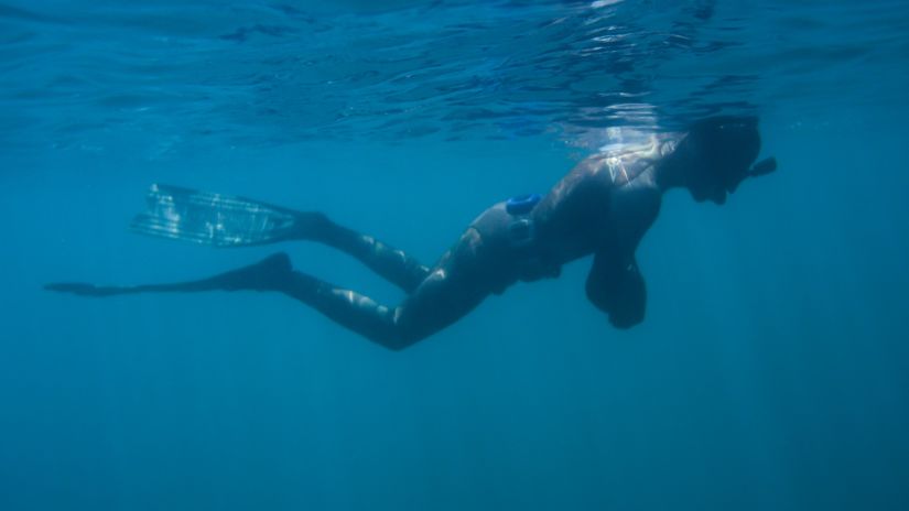 a person snorkelling in the ocean