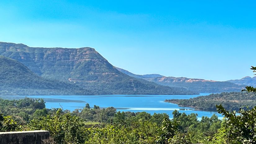 Mulshi dam with a mountain on the side and lake in between