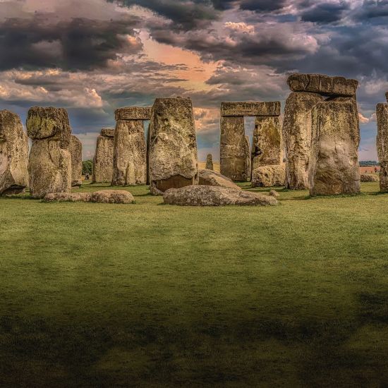 Monoliths standing in greenery 