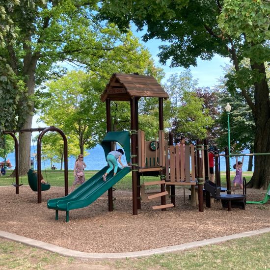 Playground equipment in sunny park