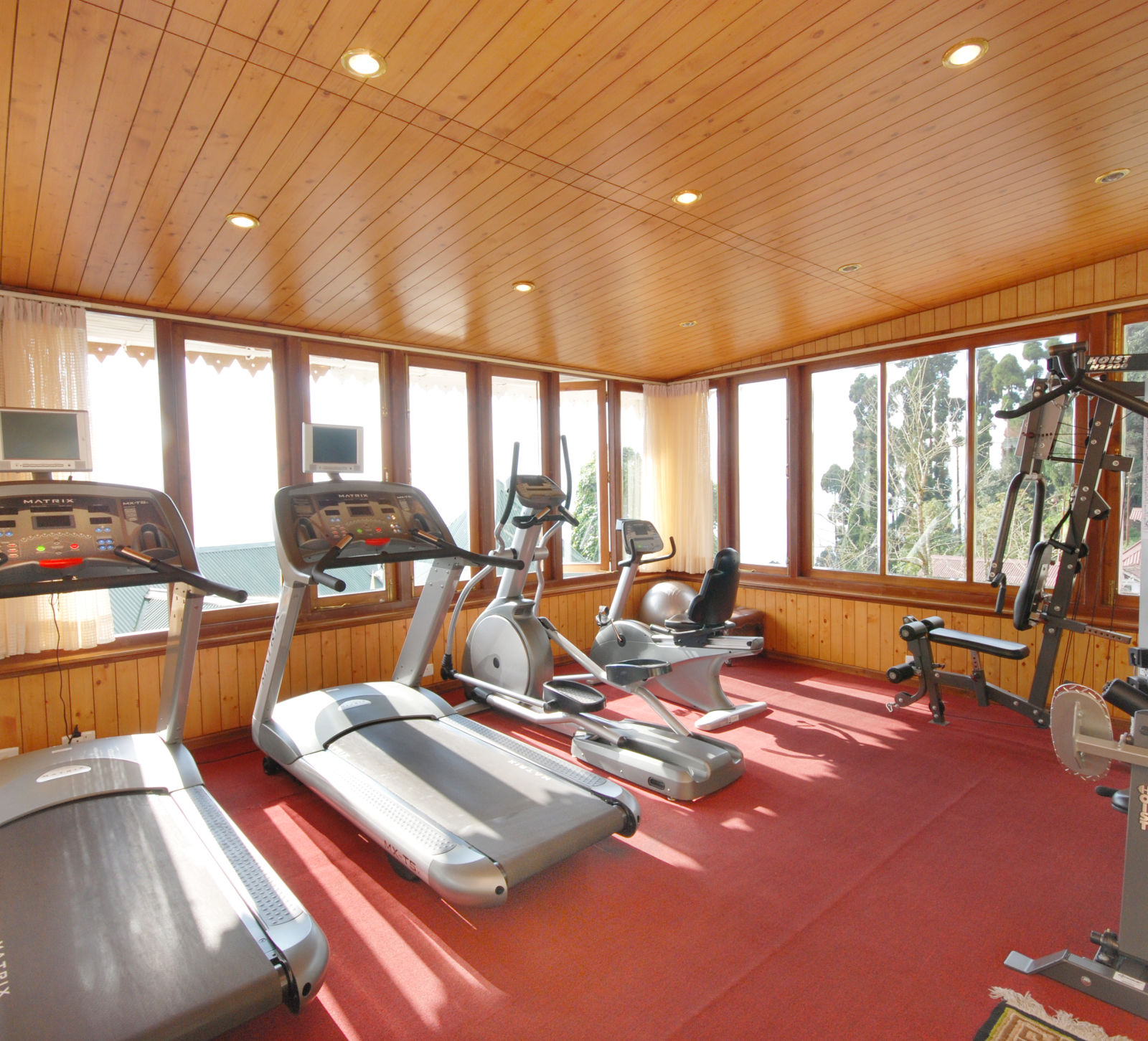 treadmill and other equipment in the gym - Mayfair Hill Resort, Darjeeling 