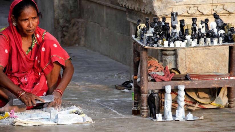 A lady selling handicrafts on the street