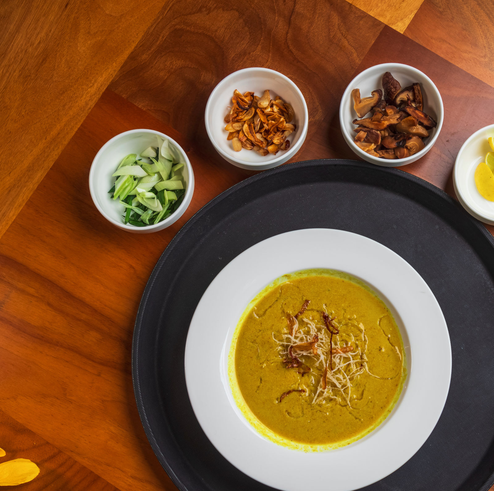 Gamyam Retreat, Kumta - Food served in white plate and bowls kept on the table