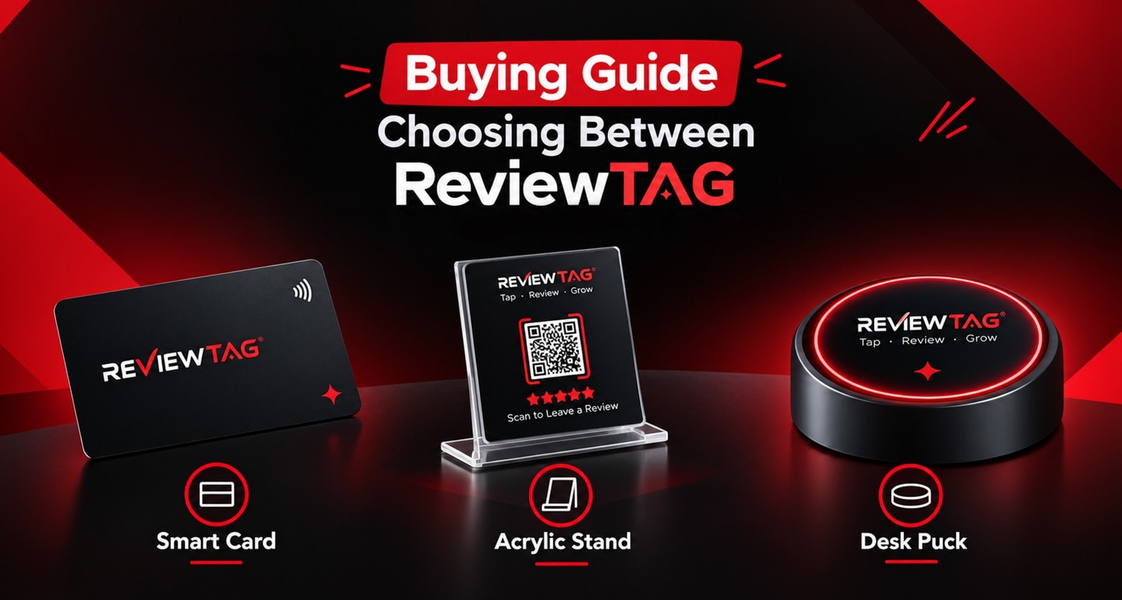 Buying Guide: Choosing Between ReviewTAG Smart Card, Acrylic Stand and Desk Puck