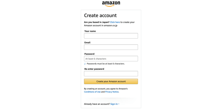 The "Create Amazon Account" button" is at the bottom of the form.