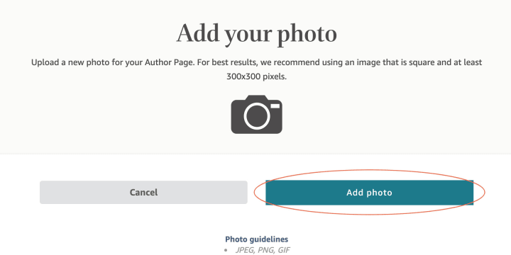 Click the "Add Photo" to upload a .jpeg, .gif, or .png file from your computer