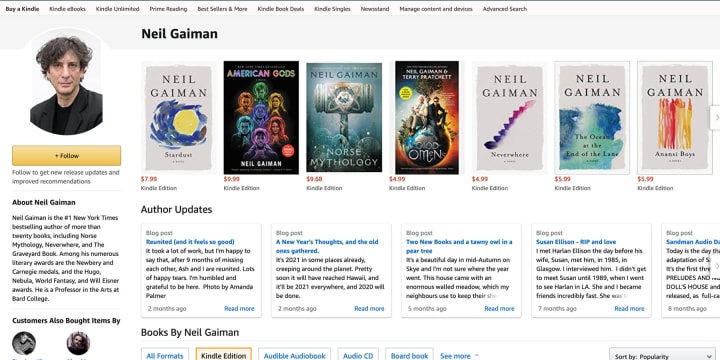 British author Neil Gaiman is a great example of a fully fleshed Amazon author profile.